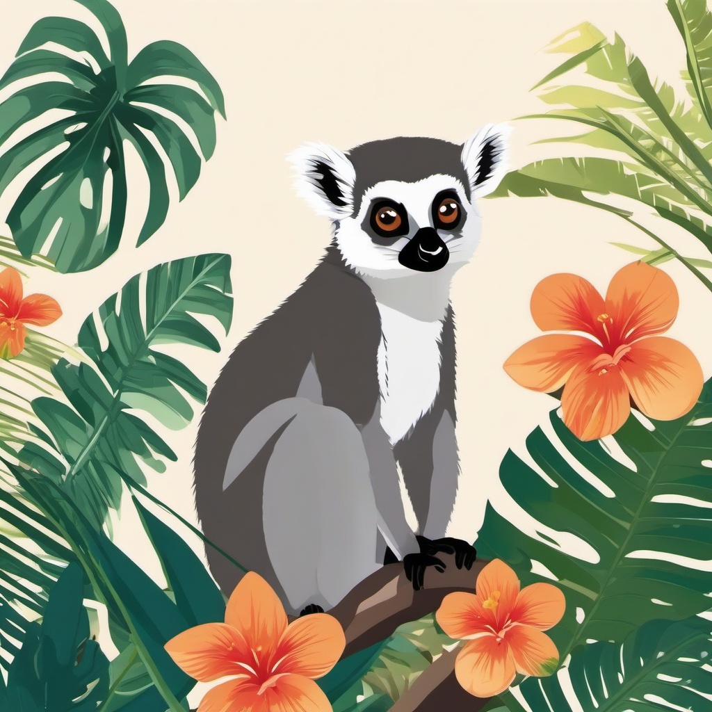 Cute Lemur in a Tropical Paradise  clipart, simple