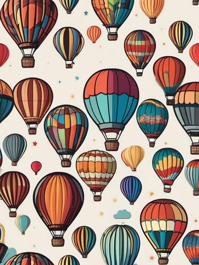 Hot Air Balloon Festival Sticker - Gathering of colorful hot air balloons, ,vector color sticker art,minimal