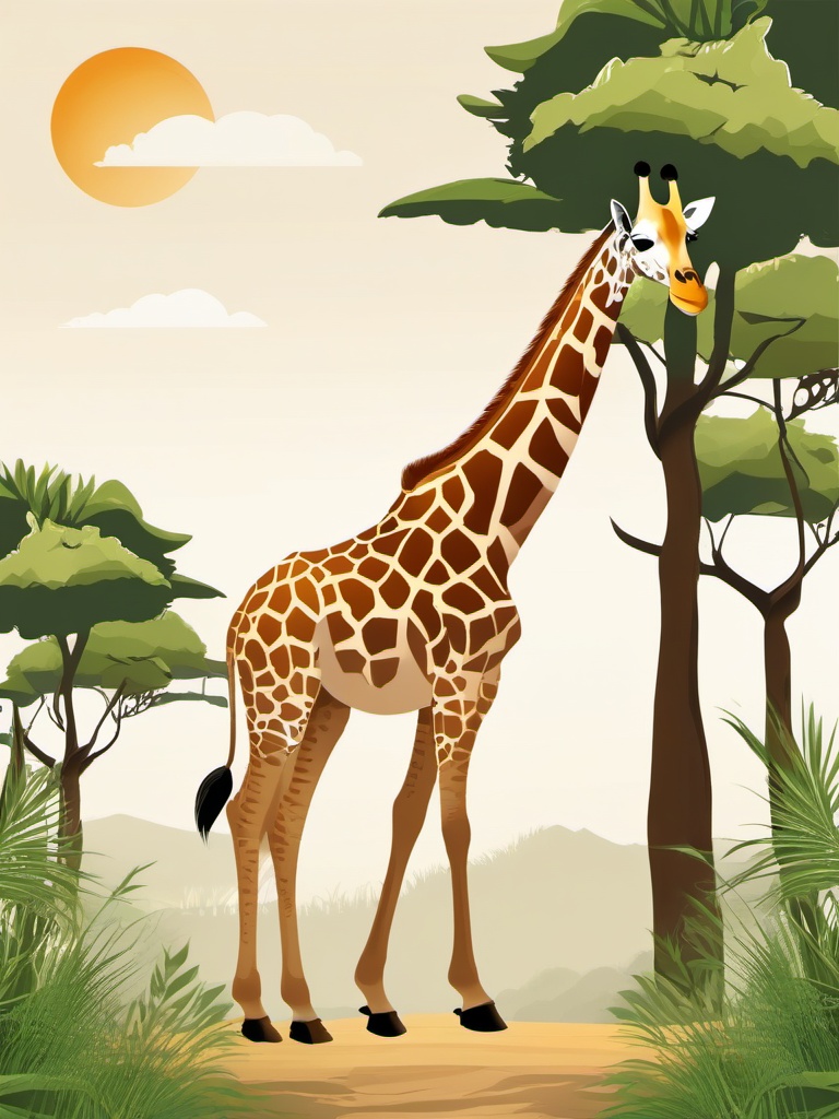 Giraffe Clipart on a Safari,Graceful giraffe on an African safari, signifying beauty and adventure. 