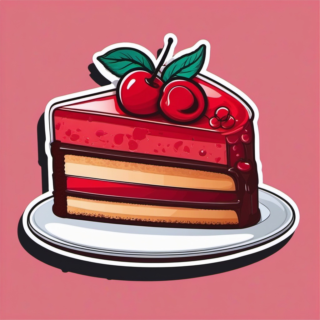 Cake Slice with Cherry Sticker - Cake slice adorned with a cherry, ,vector color sticker art,minimal