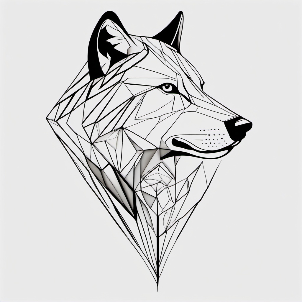 Wolf Half Geometric Tattoo - A distinctive tattoo with one half of the wolf designed geometrically.  simple color tattoo design,white background