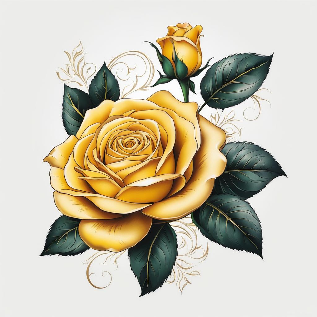 Yellow rose tattoo, Graceful and charming tattoos showcasing yellow roses.  color, tattoo patterns, white clean background