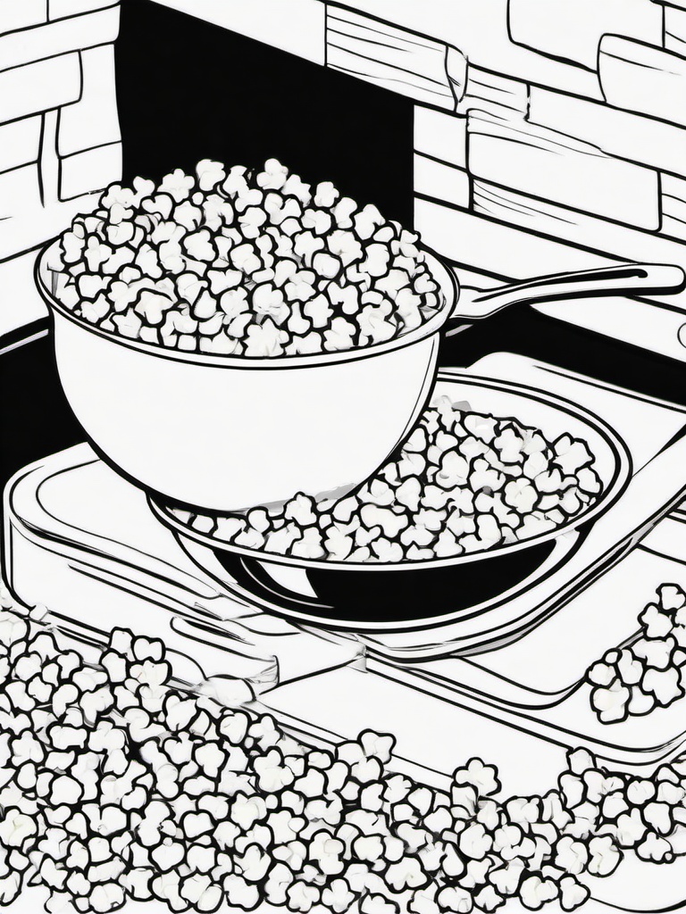 Food Coloring Pages - Popcorn kernels popping out of a pan  simple coloring pages