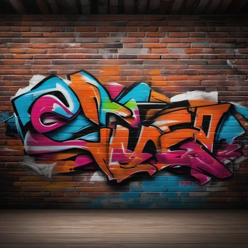 Graffiti tags covering brick walls with a raw, underground vibe top view, product photoshoot realistic background, hyper detail, high resolution