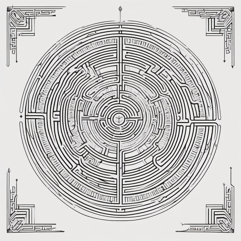 Labyrinth of Possibilities - Navigate through the intricate paths of destiny with a labyrinth-themed tattoo.  outline color tattoo,minimal,white background