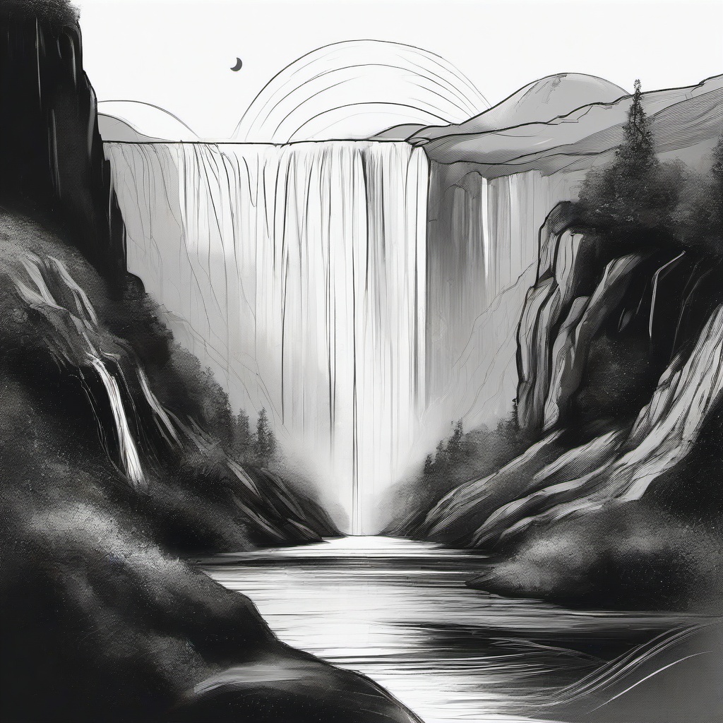 drawing of a planet with a waterfall  minimal rough sketch scribbles,doodles,black and white