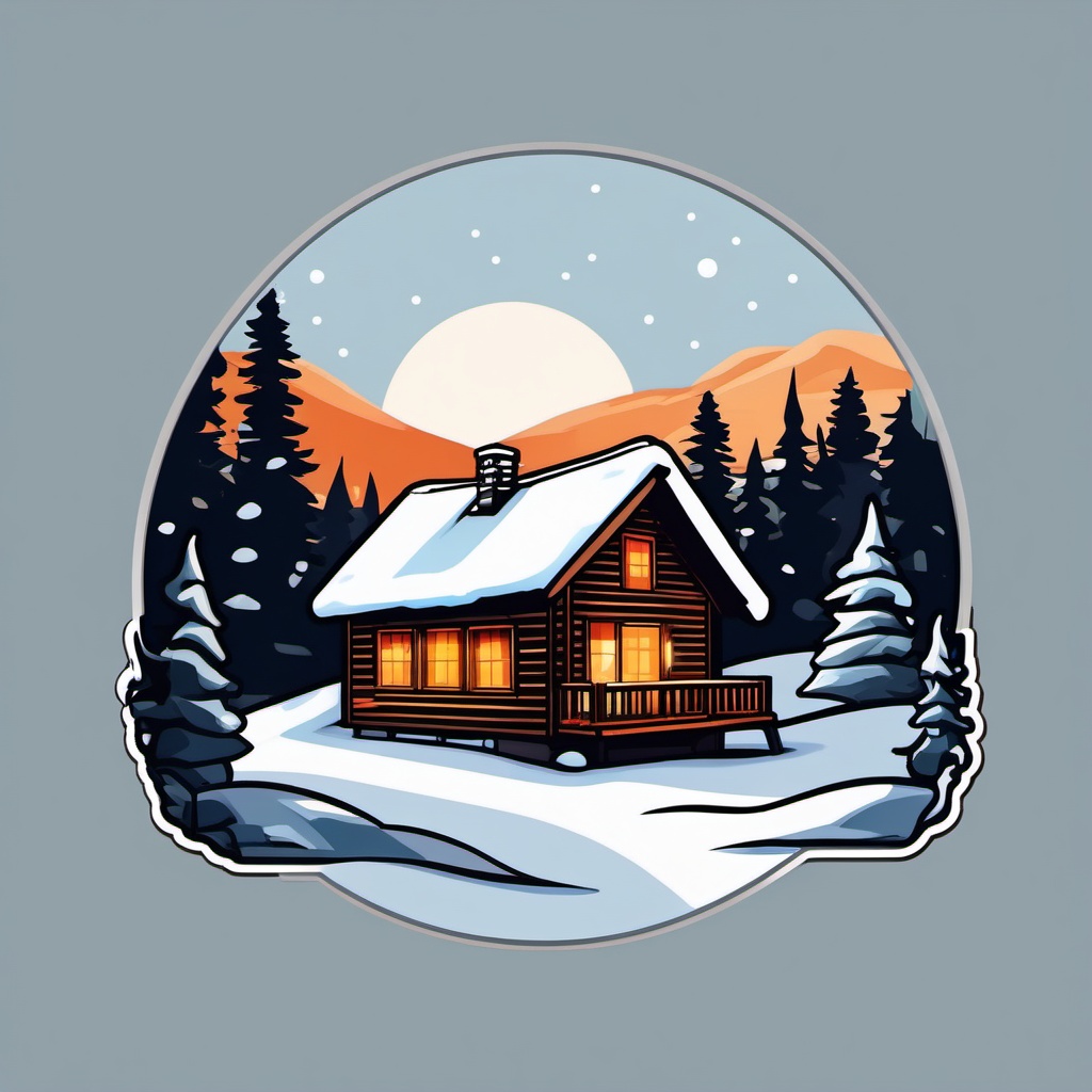 Snowy cabin sticker- Cozy and isolated, , sticker vector art, minimalist design