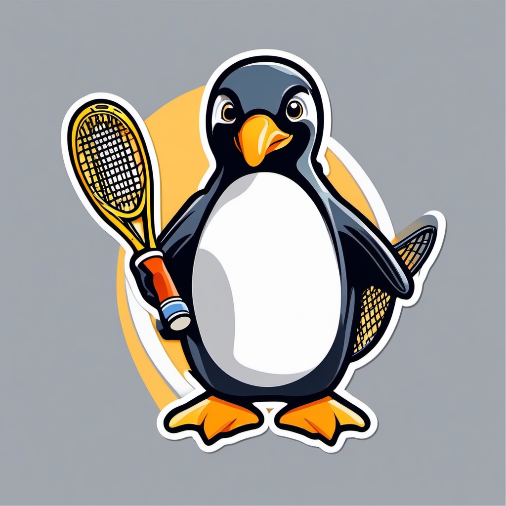 Penguin Tennis Player Sticker - A penguin with a tennis racket, ready for a match. ,vector color sticker art,minimal