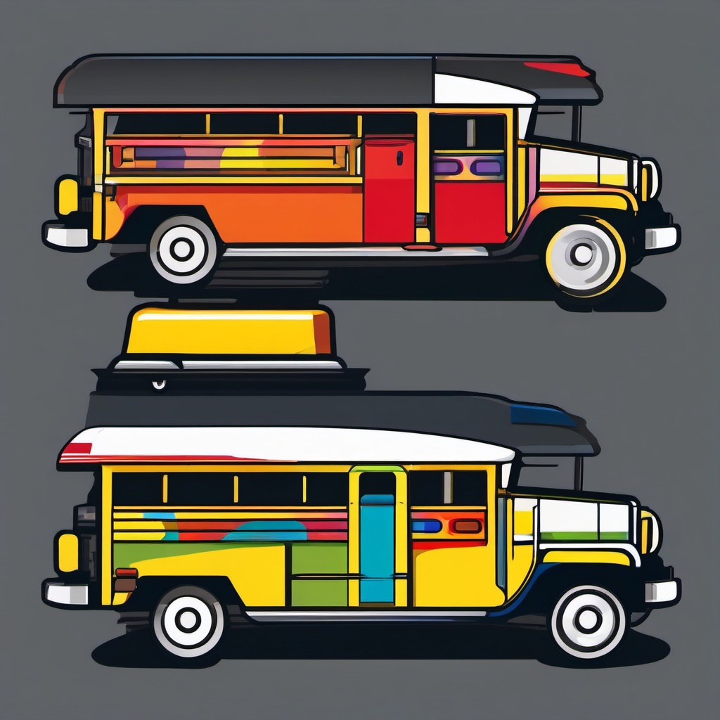 Jeepney Transportation Clipart - A colorful jeepney from the Philippines.  color vector clipart, minimal style