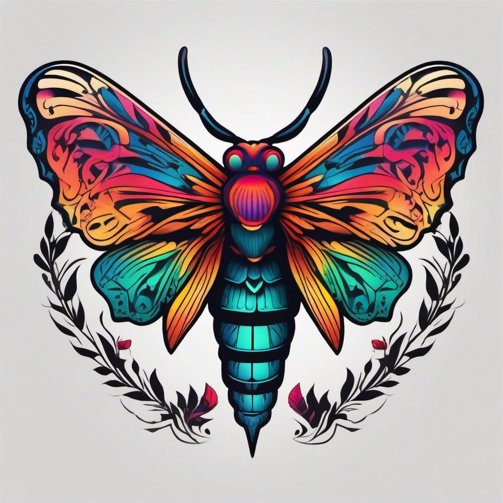 Colorful Death Moth Tattoo - Combine symbolism and vibrant colors with a tattoo featuring the colorful Death moth design.  simple vector color tattoo, minimal, white background