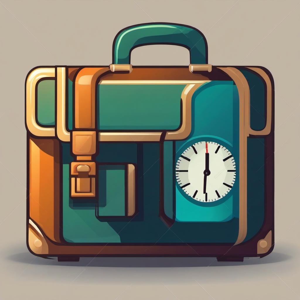 Briefcase and clock icon - Briefcase and clock icon for business and time management,  color clipart, vector art