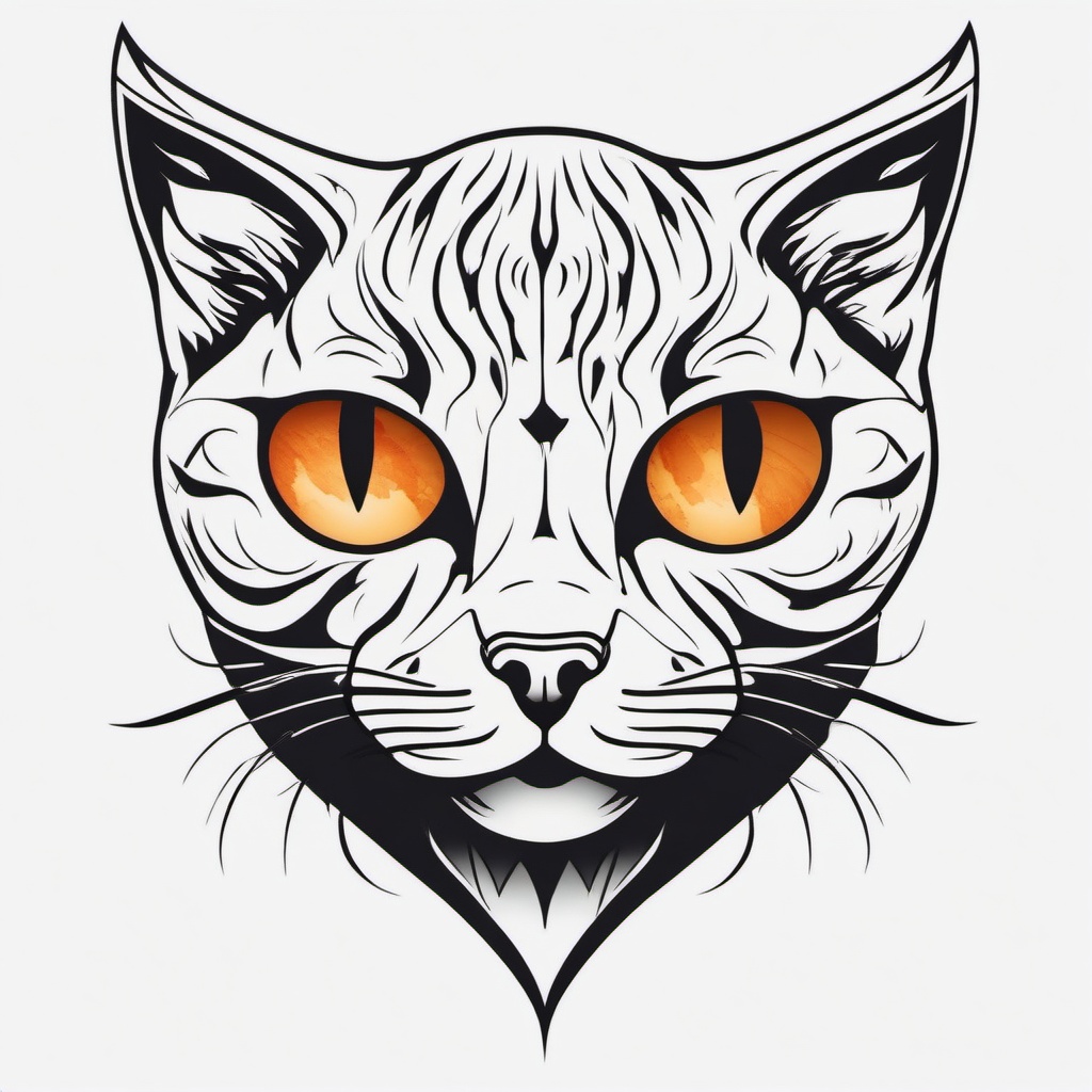 Halloween Cat Tattoo - Tattoo featuring a cat with a Halloween theme.  simple color tattoo,minimalist,white background