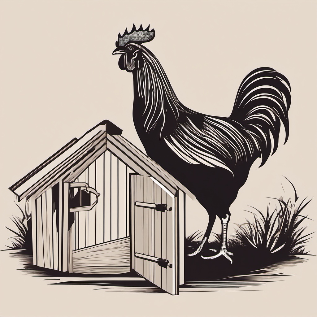 Rooster and Hen clipart - Rooster and hen in the coop, ,vector color clipart,minimal