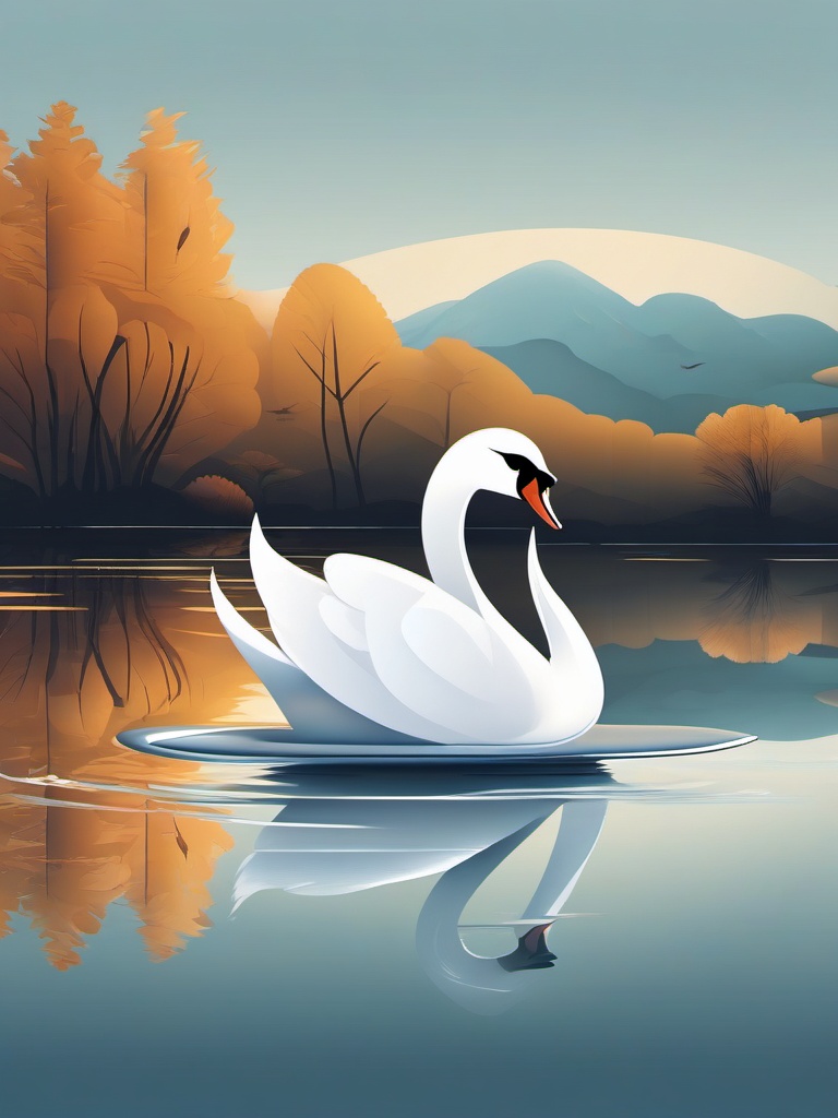 Swan Gliding on Reflective Lake Emoji Sticker - Graceful waterfowl in serene waters, , sticker vector art, minimalist design