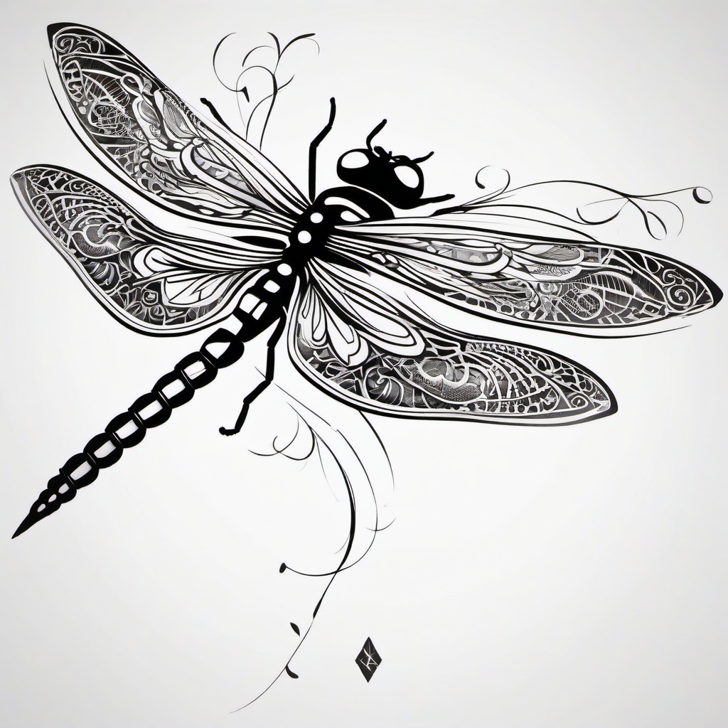 Dragonfly Tattoo Patterns - Tattoo featuring intricate and patterned dragonfly motifs.  simple color tattoo,minimalist,white background