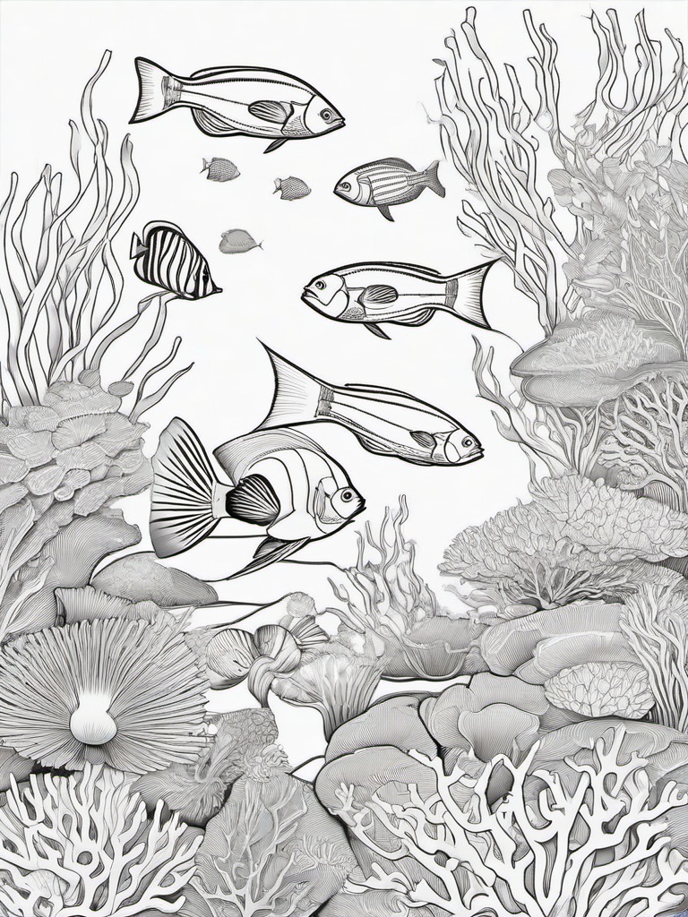 Sea Animal Coloring Pages - Colorful reef fish exploring coral formations  simple coloring pages