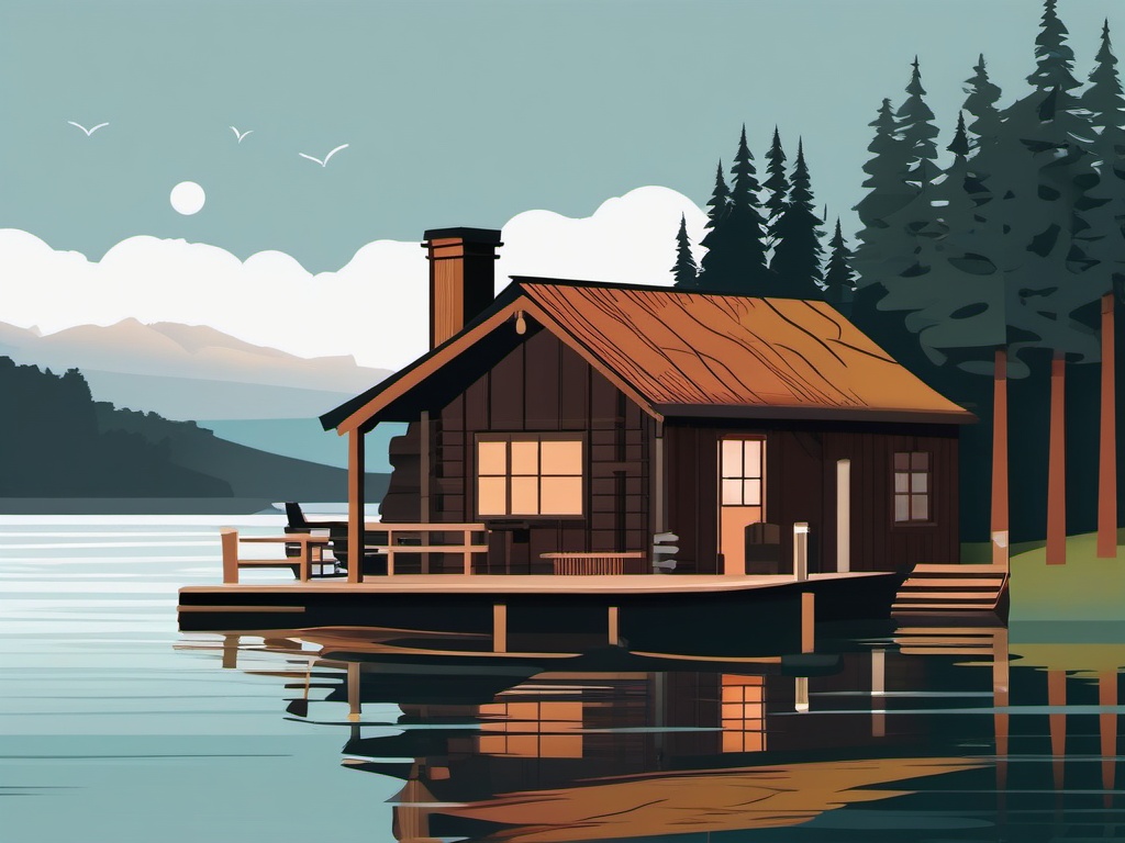 Lake Cabin clipart - A cozy cabin nestled by the lakeside., ,vector color clipart,minimal