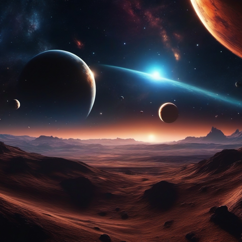 Space Landscape - A cosmic space landscape with distant planets and galaxies  8k, hyper realistic, cinematic