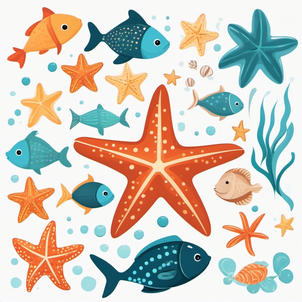 Star Fish Clipart,Illustrating an underwater adventure with star fish clipart  simple, 2d flat