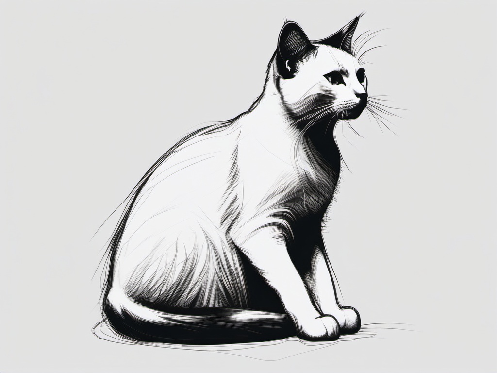 drawing of a simple cat sitting  minimal rough sketch scribbles,doodles,black and white