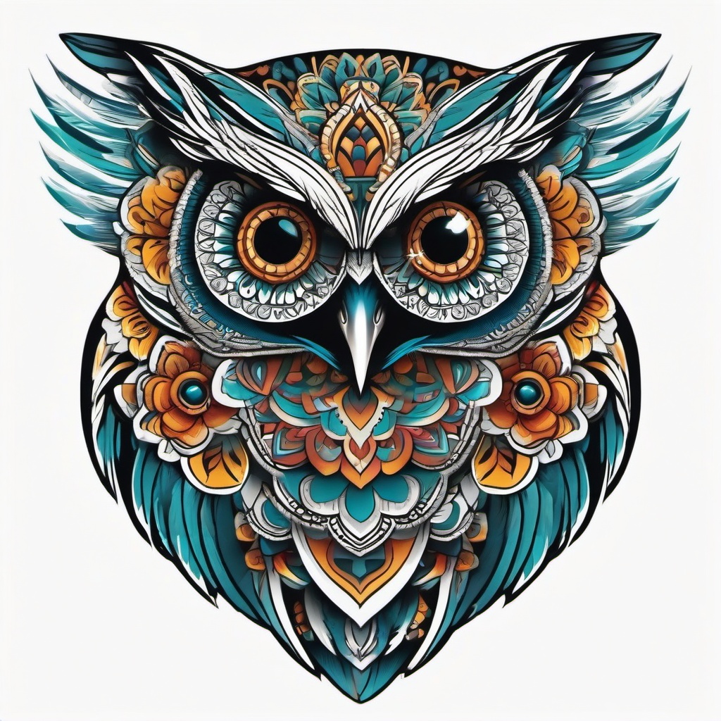 Dia de los Muertos Owl Tattoo - Blend cultural richness with the allure  simple color tattoo,vector style,white background