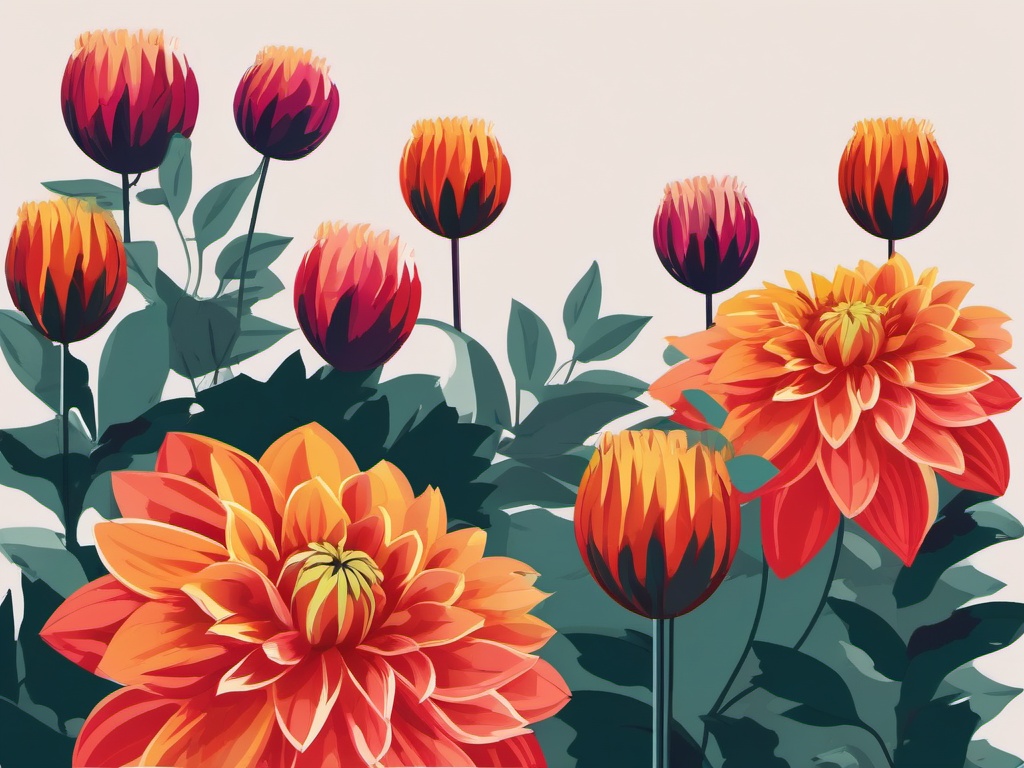 Dahlia Clip Art - A bold and colorful dahlia in full bloom,  color vector clipart, minimal style