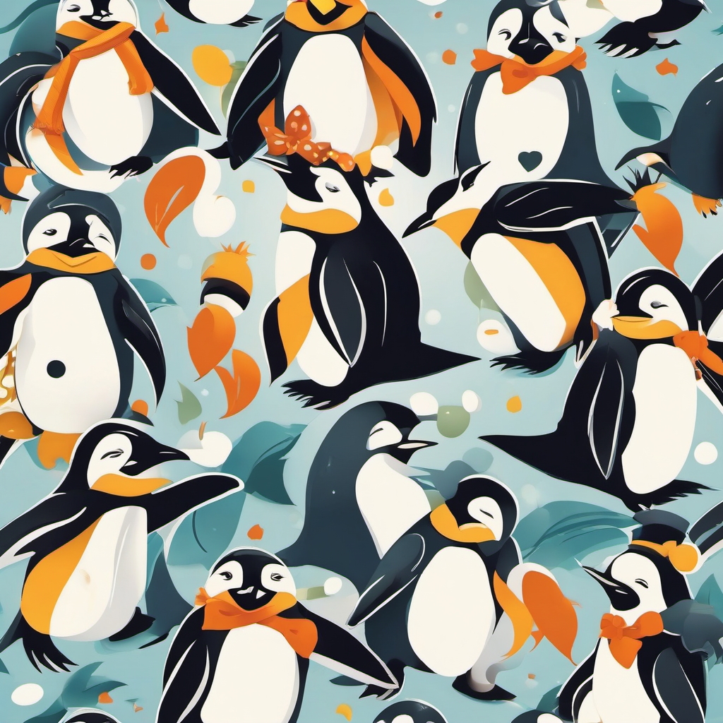 Dancing penguin - Get ready to dance along with whimsical images of penguins showcasing their joyful moves.  color vector clipart