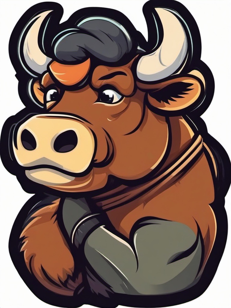 Ox cartoon - strong, draft animal used for heavy work  cartoon sticker style