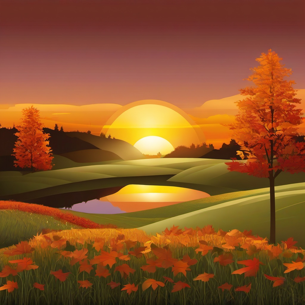 November clipart - November sunrise over a tranquil landscape  