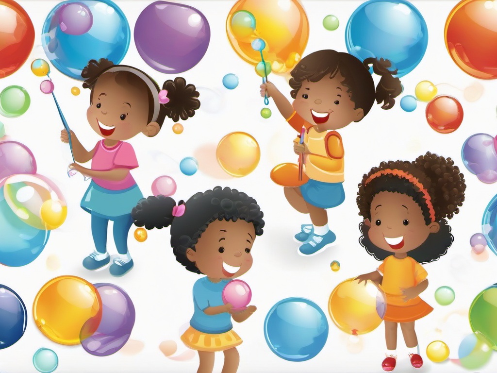 Bubble clipart - children playing with bubble wands  