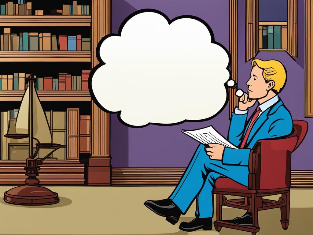 thinking clipart: with a thought bubble in a thinker's study. 