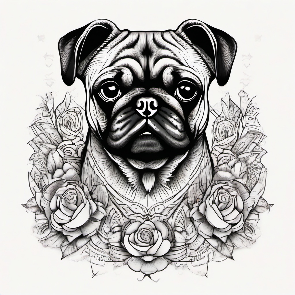 mexican pug dog  ,tattoo design, white background