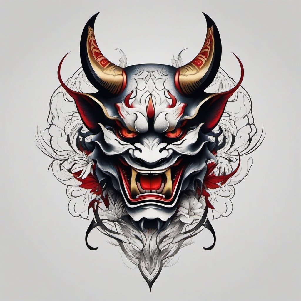 best hannya tattoo  simple color tattoo,white background,minimal