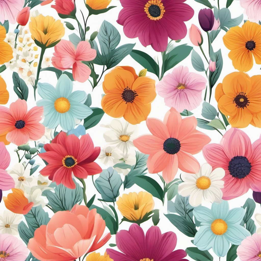 Spring Flowers clipart - Colorful flowers in full bloom, ,vector color clipart,minimal