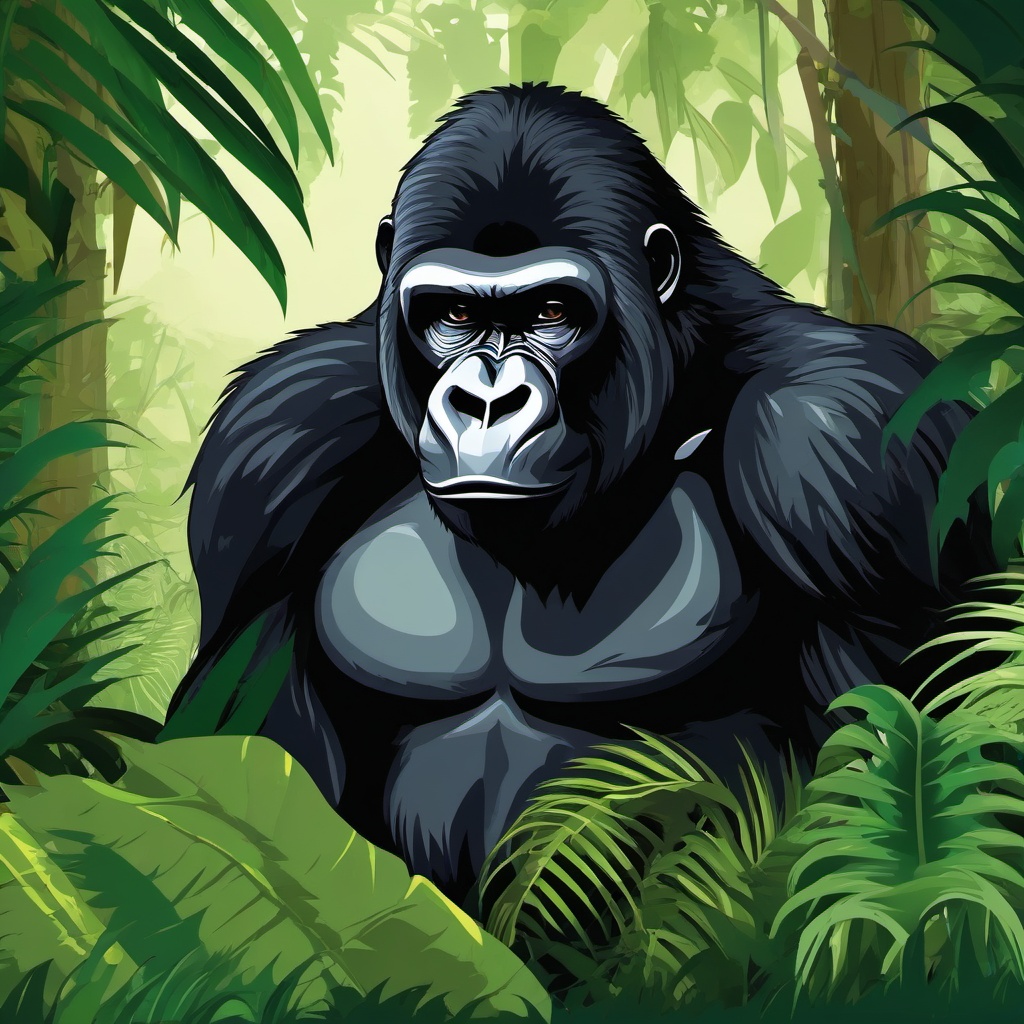 Gorilla clipart - Strong and intelligent primate in the jungle, ,color clipart vector style