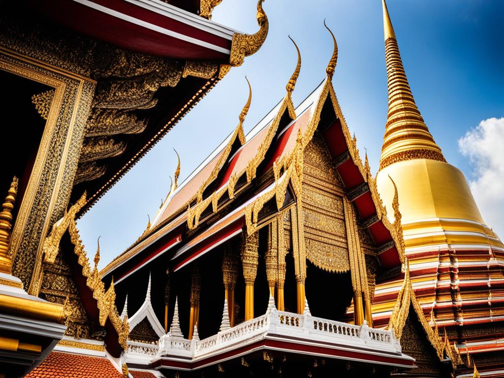 thai temples, with intricate gables, gleam under the thai sun in bangkok, thailand. 