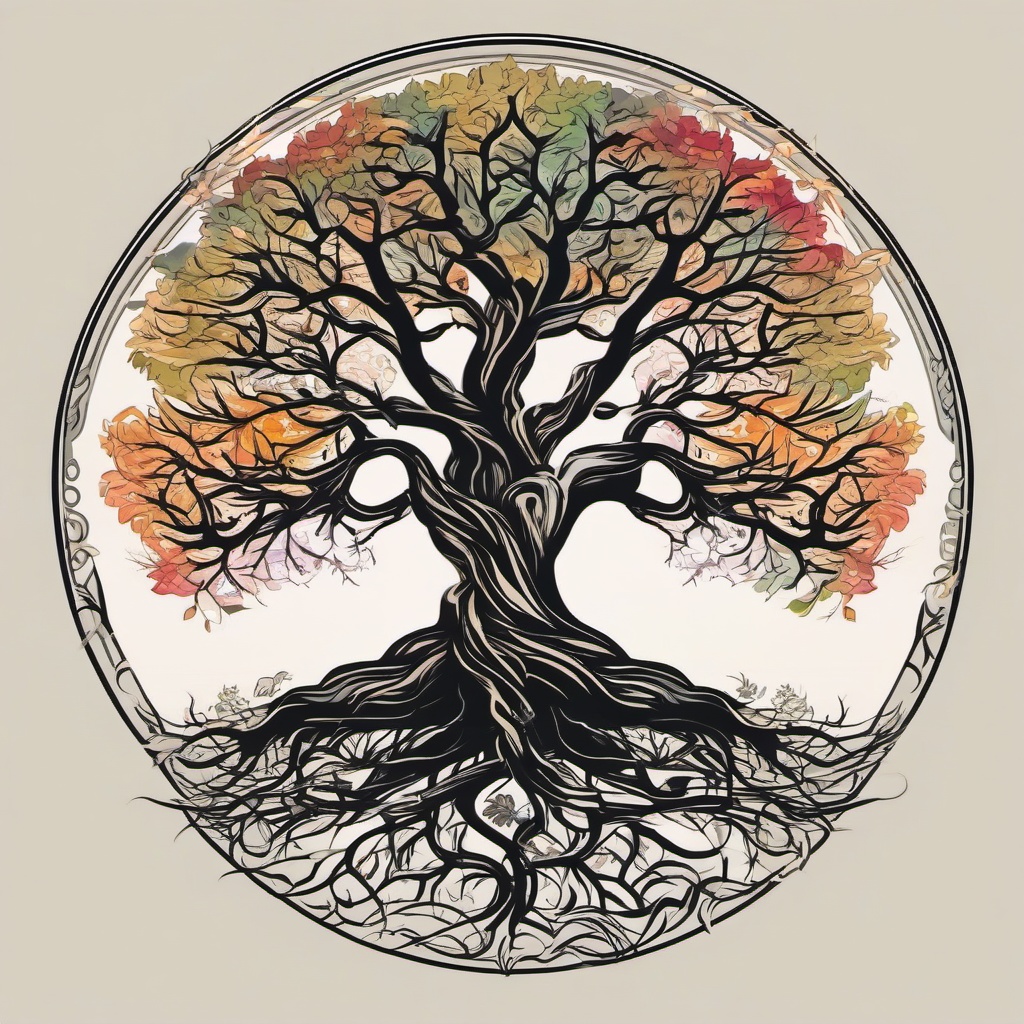 tree and root tattoo  simple vector color tattoo