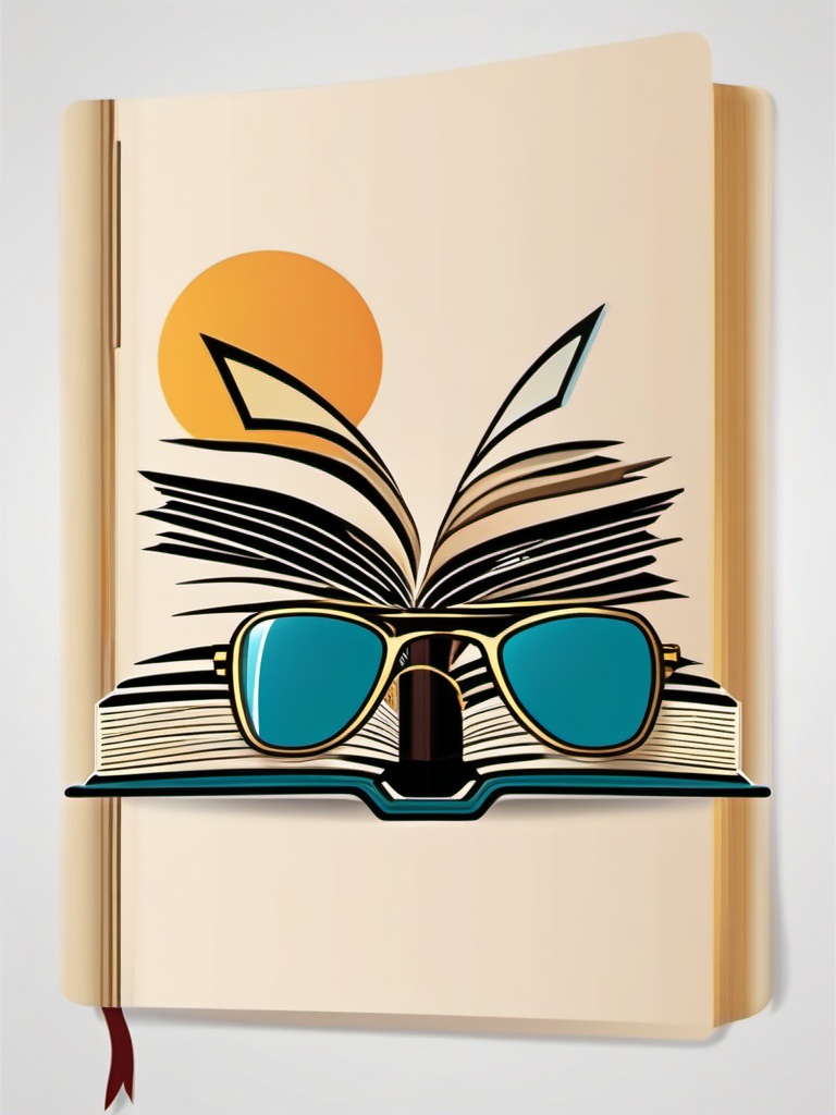 Book and Glasses Sticker - Intellectual journey, ,vector color sticker art,minimal