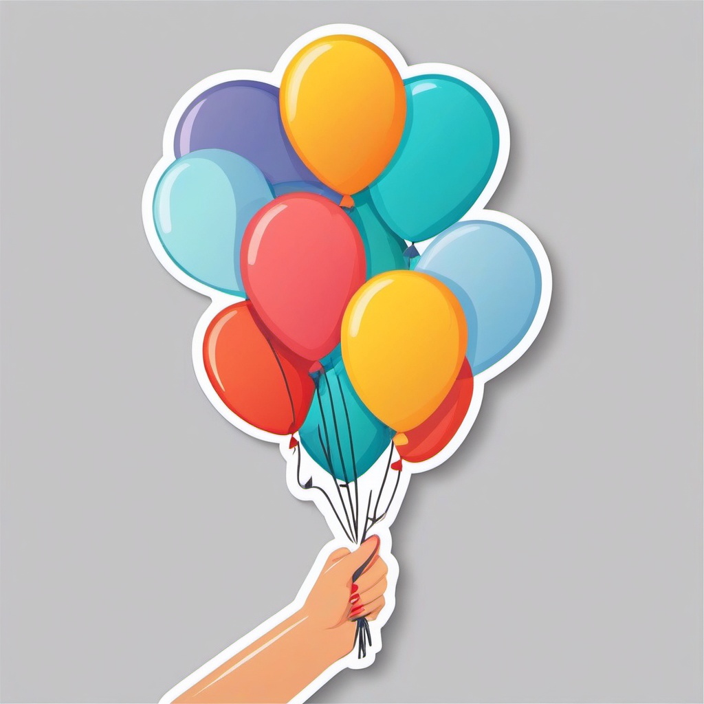 Balloon Bouquet in Hand Sticker - Hand holding a bouquet of festive balloons, ,vector color sticker art,minimal