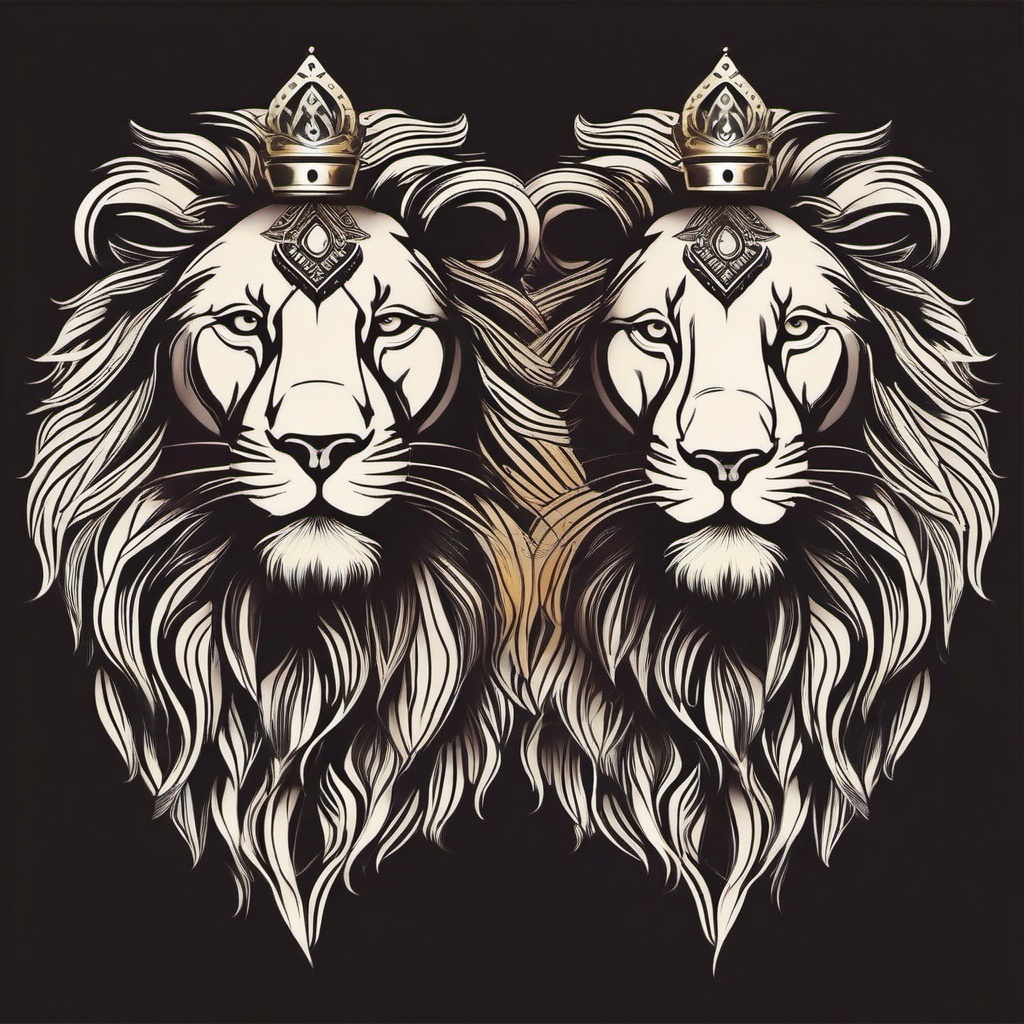 King and Queen Lion Tattoo - Majestic lions symbolize strength and unity.  minimalist color tattoo, vector