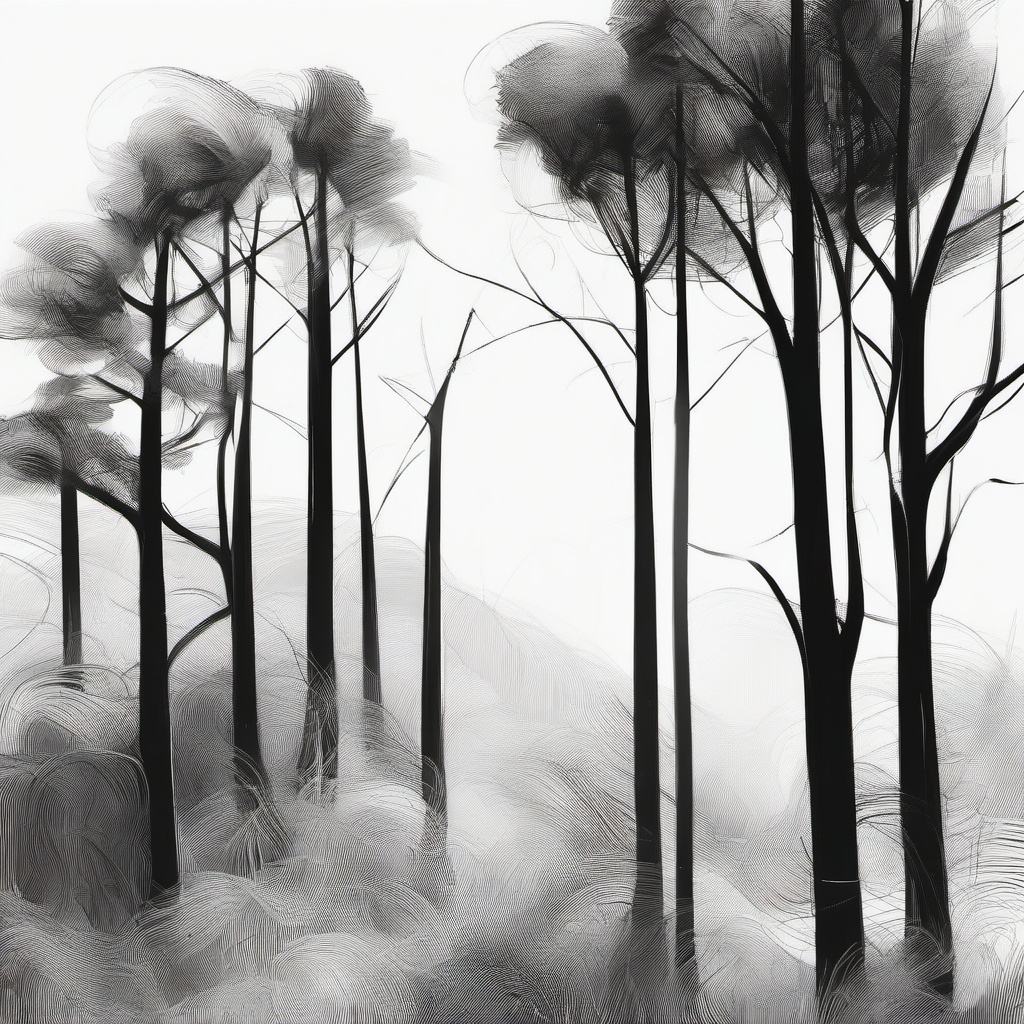 line drawing of trees  minimal rough sketch scribbles,doodles,black and white