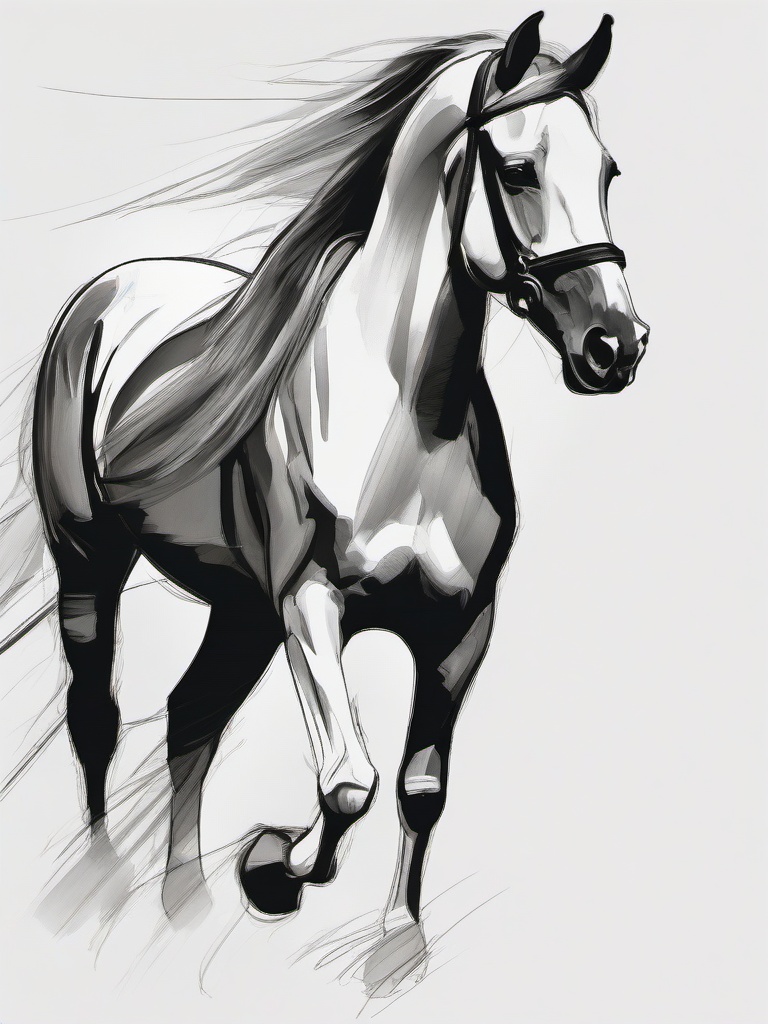 drawing of Lipizzaner horse  minimal rough sketch scribbles,doodles,black and white