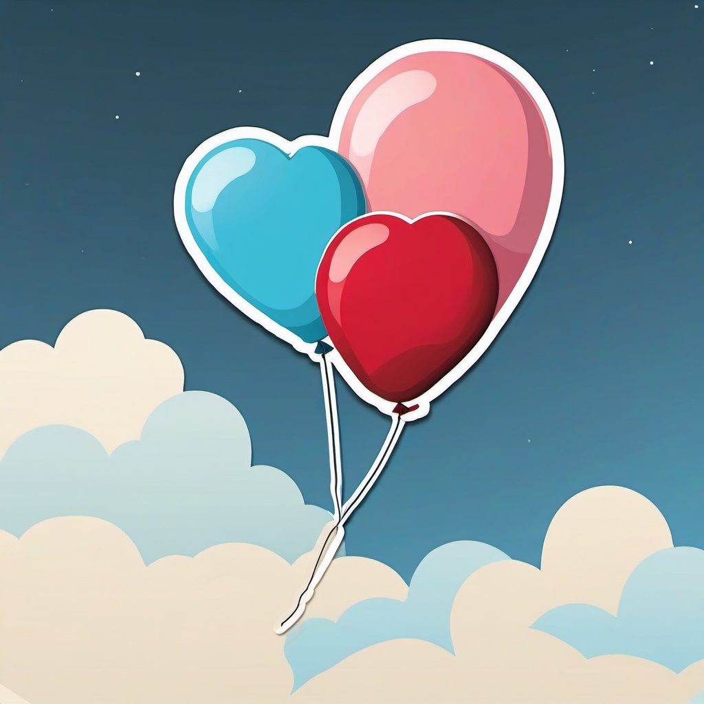 Heart Balloon Sticker - Heart-shaped balloon in the sky, ,vector color sticker art,minimal