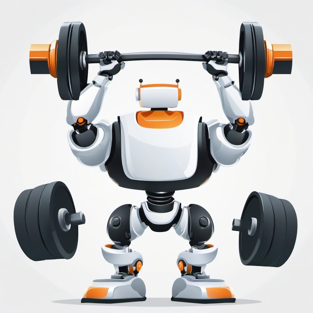 Robot lifting weights clipart.  vector style illustration, white background