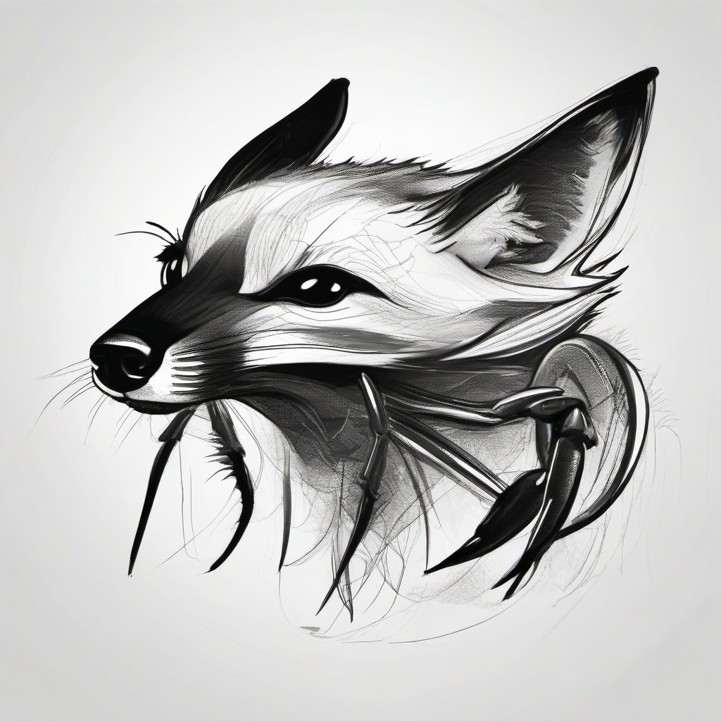 drawing of a crab-eating fox  minimal rough sketch scribbles,doodles,black and white