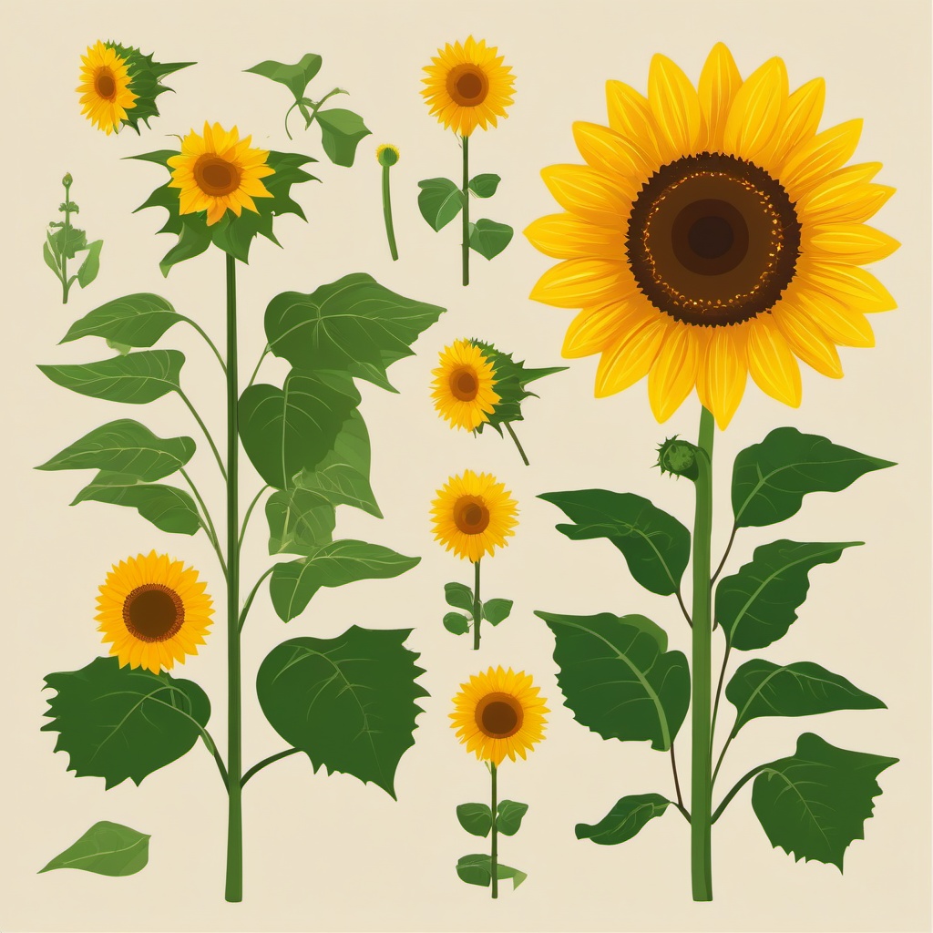 Clipart of a Sunflower,Designing a gardening guide  simple, 2d flat