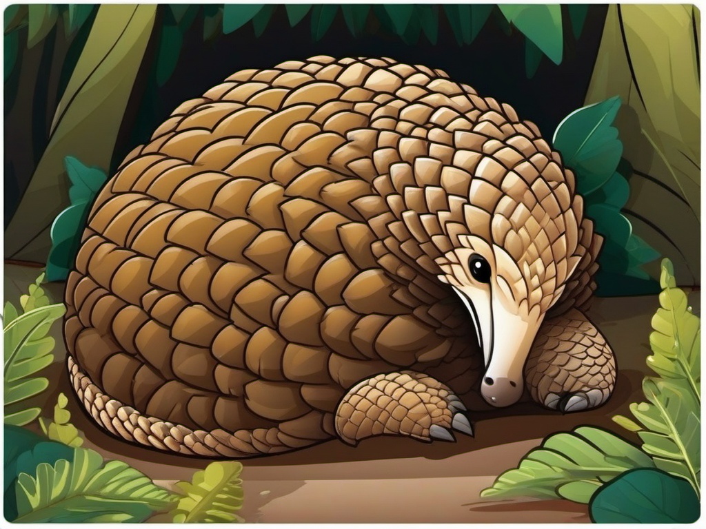 Pangolin Cartoon - Cartoon of pangolin curled up in ball  