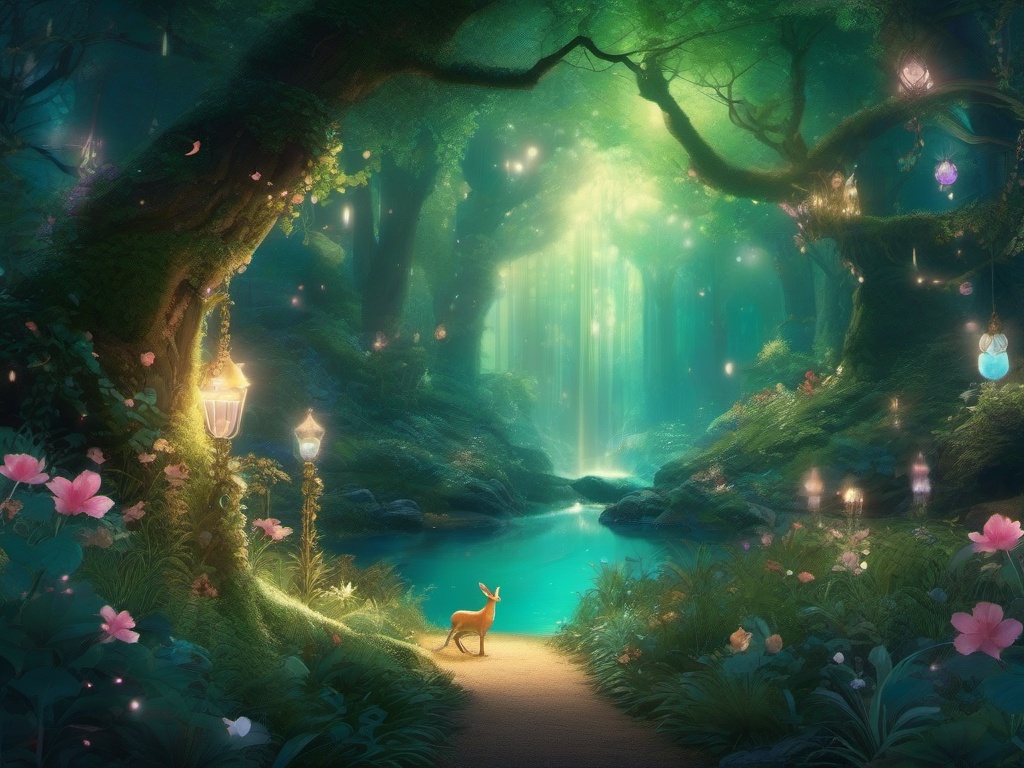 Enchanted Forest with Magical Creatures Cute Anime Wallpapers intricate details, patterns, wallpaper photo