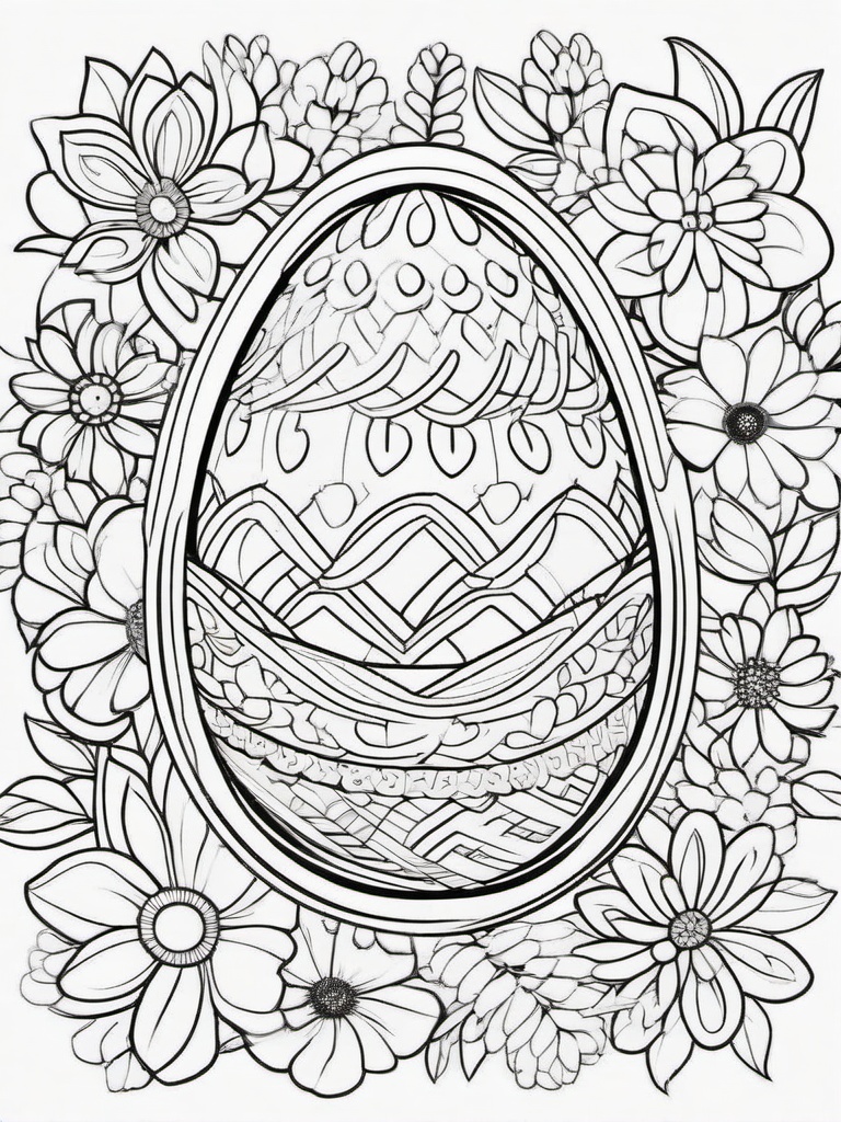 Easter Egg with Flowers Coloring Pages - Egg Surrounded by Colorful Flowers  minimal black outline printable sheet, coloring page