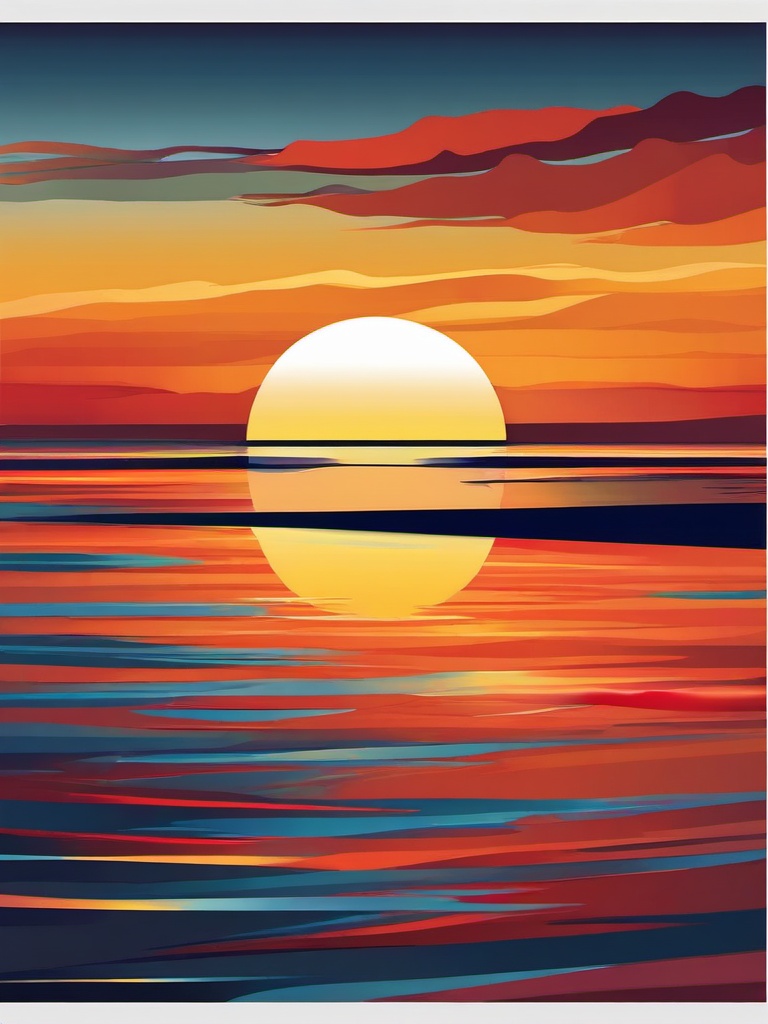 Sunset Over the Water clipart - Sunset reflecting on the sea, ,vector color clipart,minimal